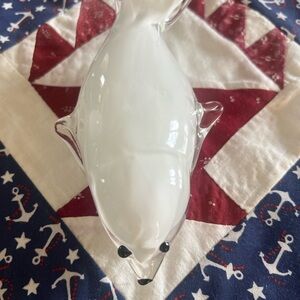 Adorable‎ Art Glass White Seal/Sea Lion 6.5 Inches Long